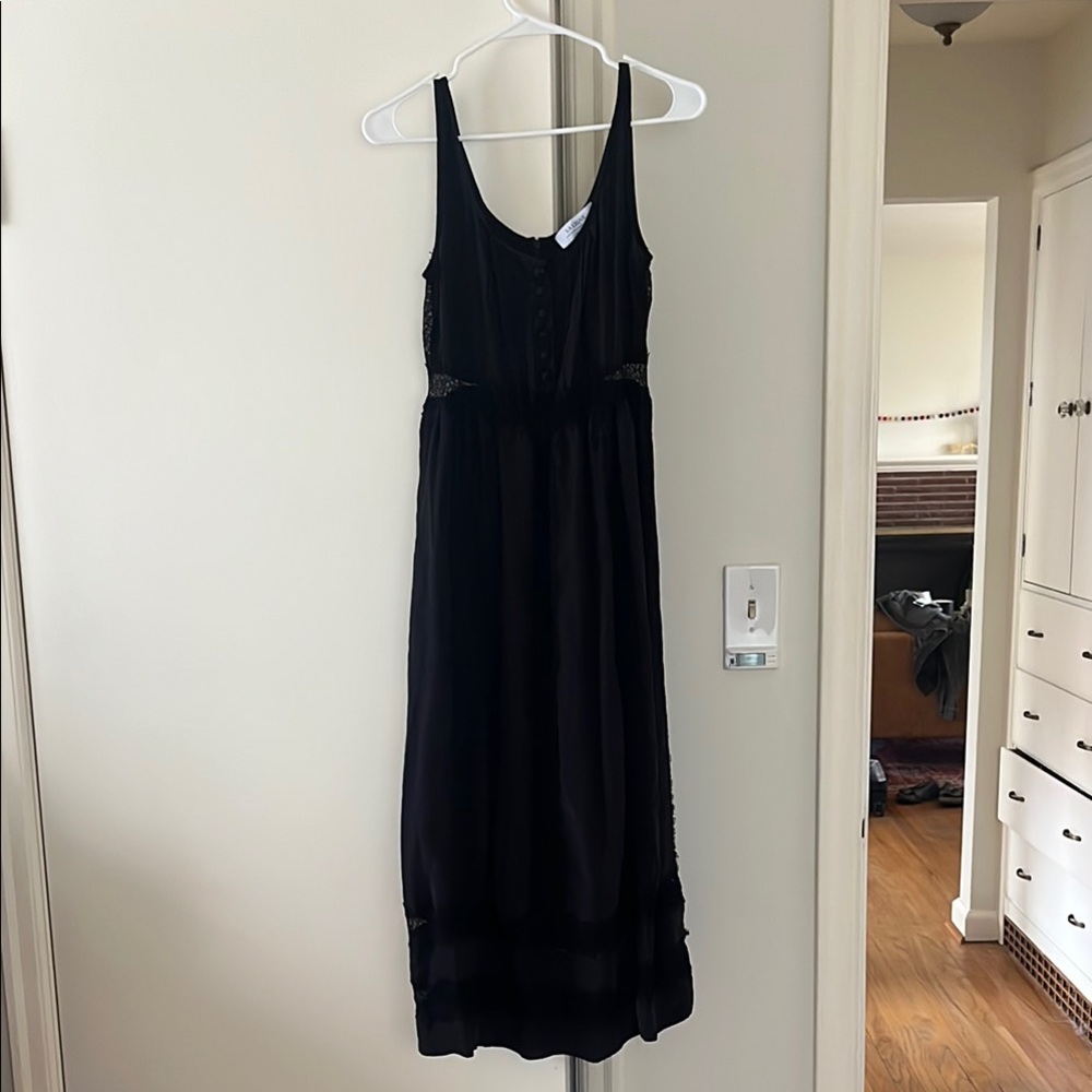 Vintage Silk and Lace Black Sleeveless Dress